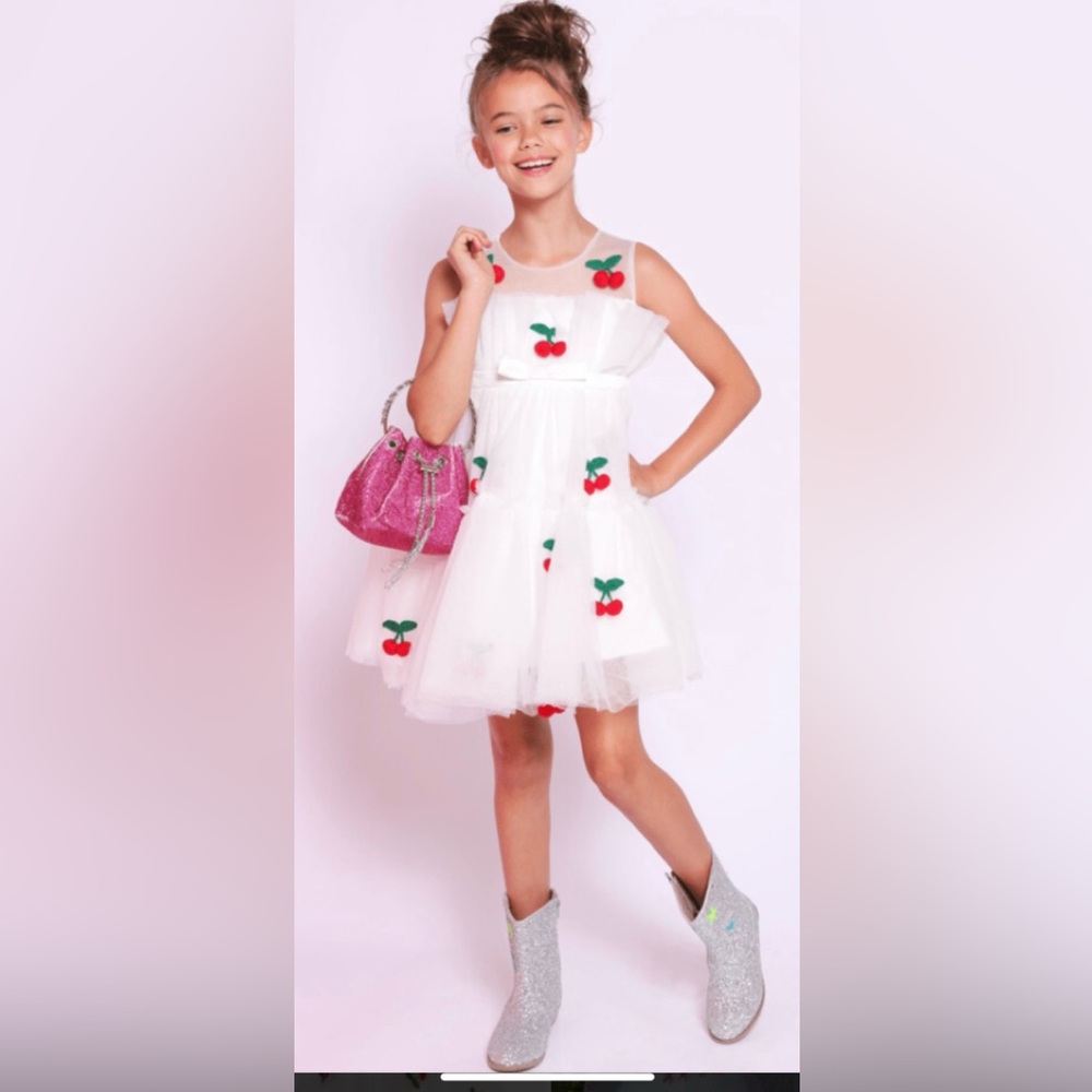 Lola + The Boys White Dress with Cherry Details